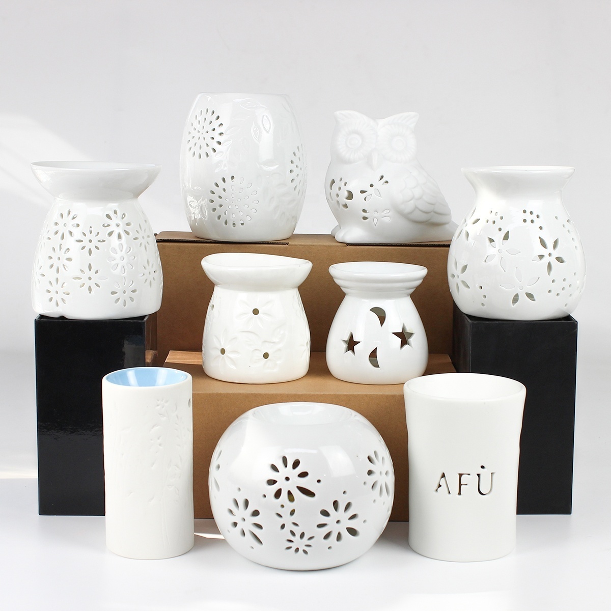 White Floral Pattern Essential Oil Incense Aroma Diffuser Furnace Home Decoration Romantic Ceramic Tealight Candle Holder