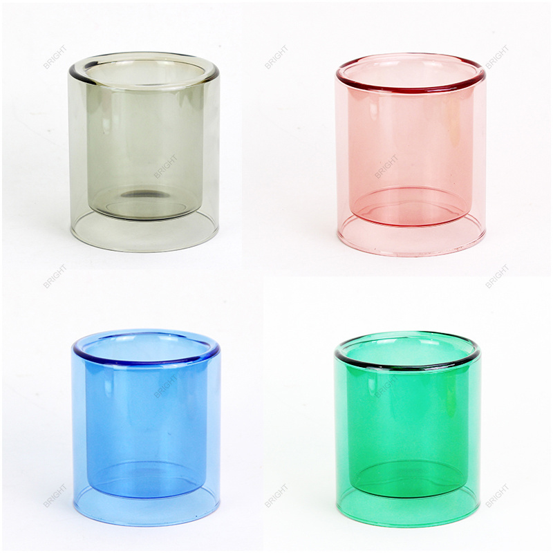 Wholesale Custom Luxury Candle Jar Glass Jar 6oz 10oz 11oz Translucent Color Empty Double Glass Candle Holder For Candle Making