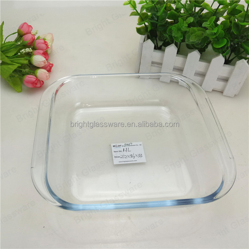 Clear bluish kitchen used glass food dish safe microwave borosilicate kitchen used glass food dish