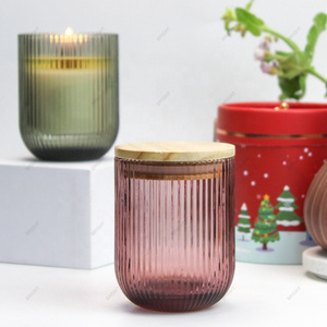 Premium Glasses Simple Vertical Striped ribbed candle jars luxury Clear Amber Blue Pink Luxury Glass Jars For Candle Making