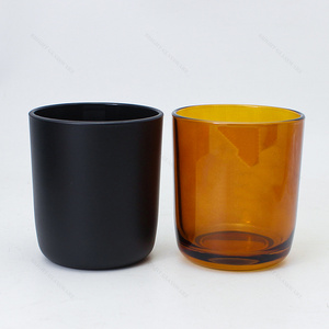 Wooden Wick Supplier Glass Candle Holders 8oz 12oz Curved Vessels Unique Amber Black Candle Jars Luxury With Wood Lid Wholesale