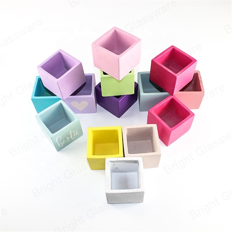 Luxury colorful cement square candle jar tea light candle holder