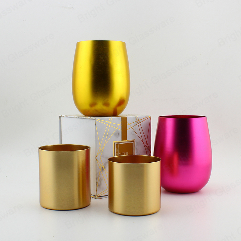 10oz Elegant Steel Empty Copper Gold Metallic Status Tin Can Metal Candle Holders Lanterns Metal Candle Jars With Lid For Candle