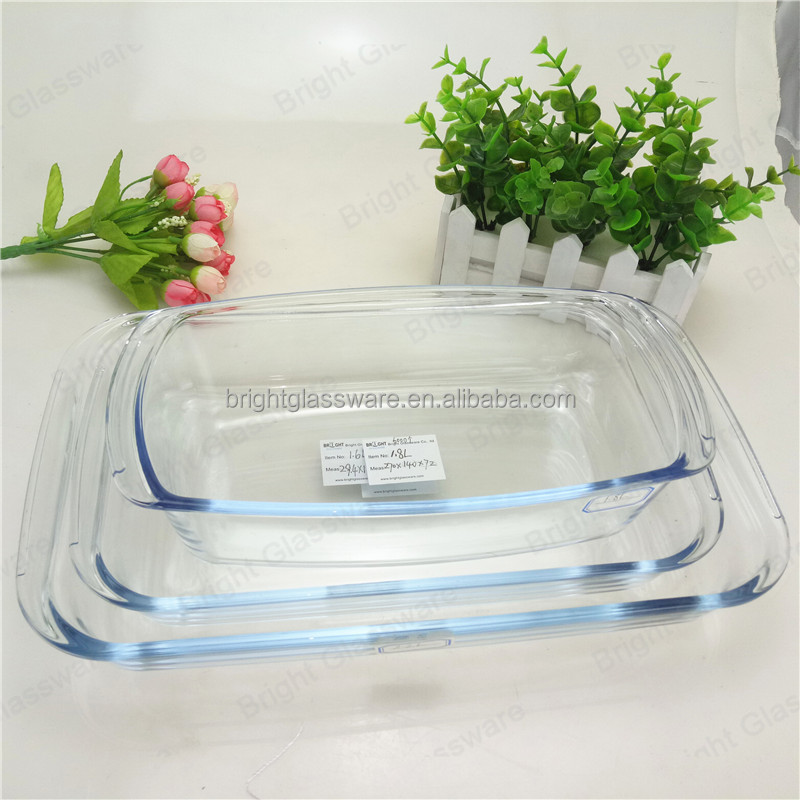 Clear bluish kitchen used glass food dish safe microwave borosilicate kitchen used glass food dish