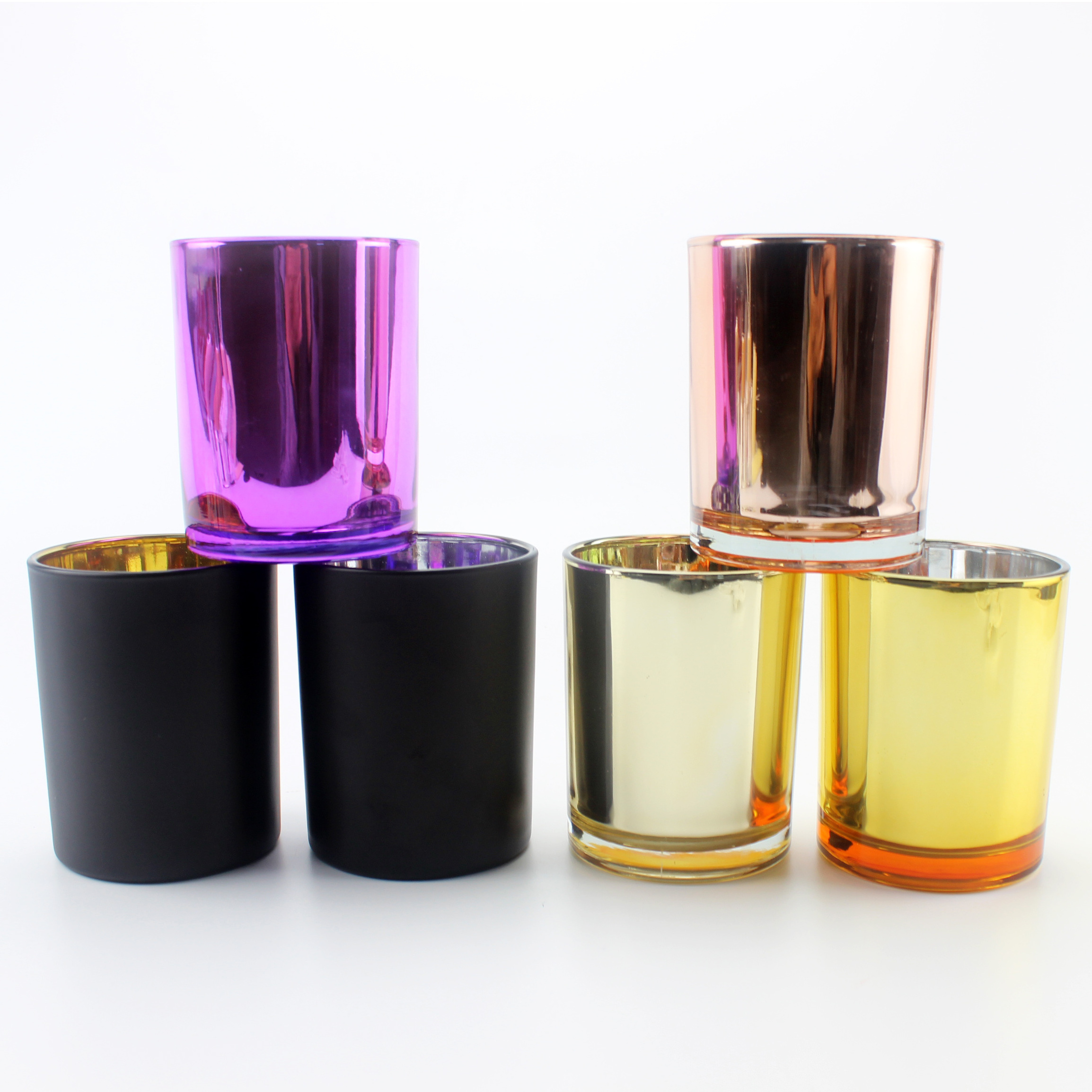 Wholesale New Design Plating Copper Colored Rose Gold  Finished Glass Candle Jars Candle Holders With Lids