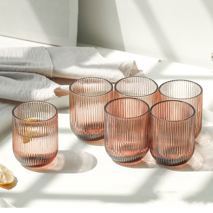 Premium Glasses Simple Vertical Striped ribbed candle jars luxury Clear Amber Blue Pink Luxury Glass Jars For Candle Making