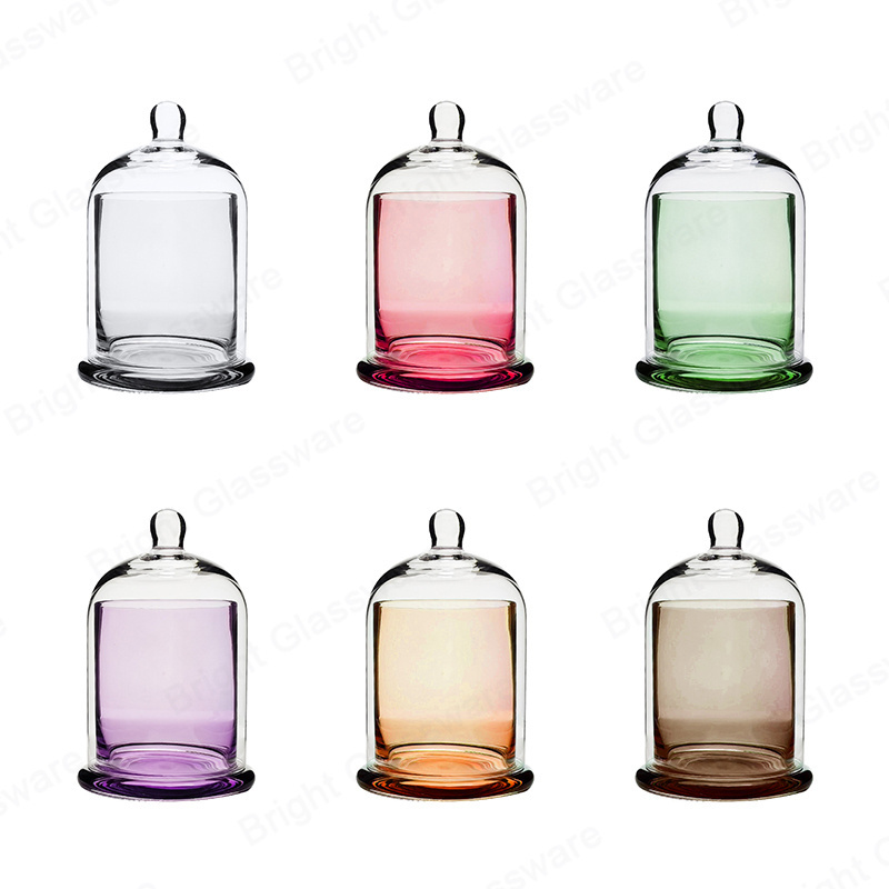 frascos de vidrio para velas Glass Candle Jar luxury with Bell Cloche Color Spraying Aromatherapy Glass Bell Cover Candle Jar