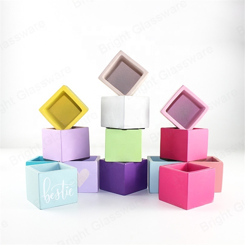 Luxury colorful cement square candle jar tea light candle holder