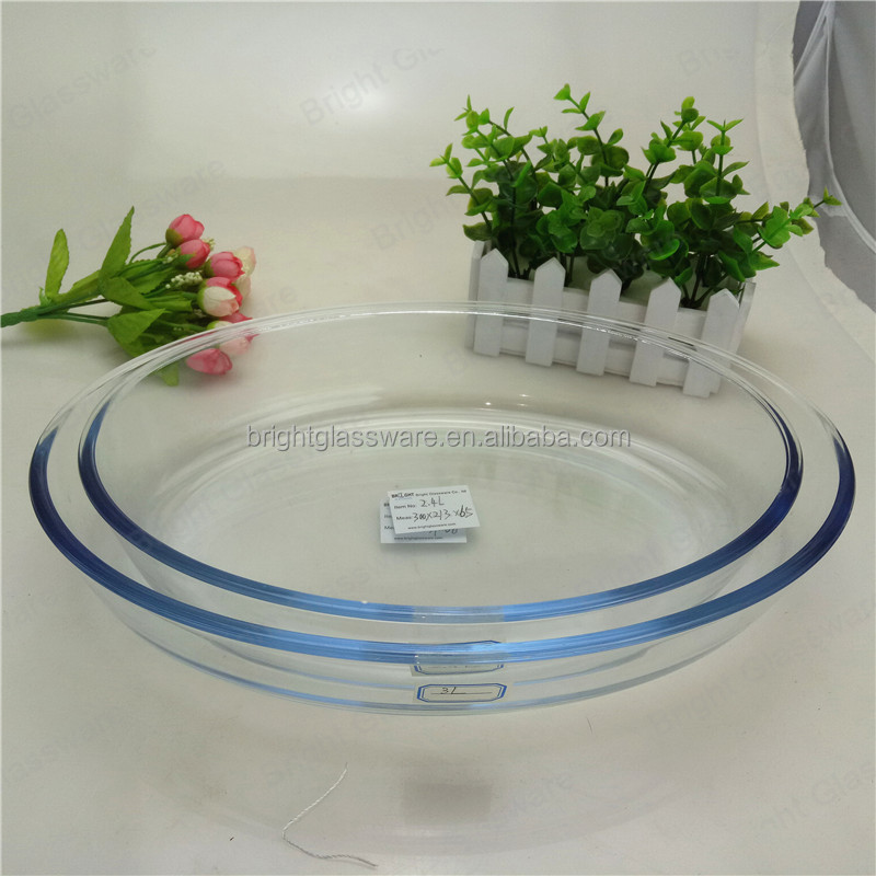 Clear bluish kitchen used glass food dish safe microwave borosilicate kitchen used glass food dish