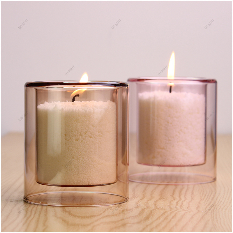 Wholesale Custom Luxury Candle Jar Glass Jar 6oz 10oz 11oz Translucent Color Empty Double Glass Candle Holder For Candle Making