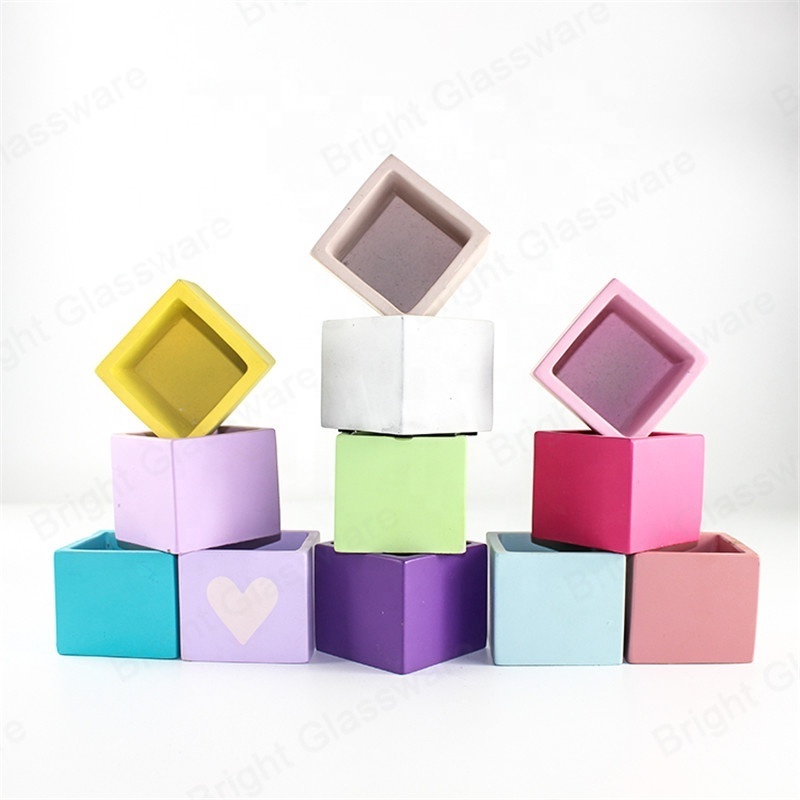 Luxury colorful cement square candle jar tea light candle holder