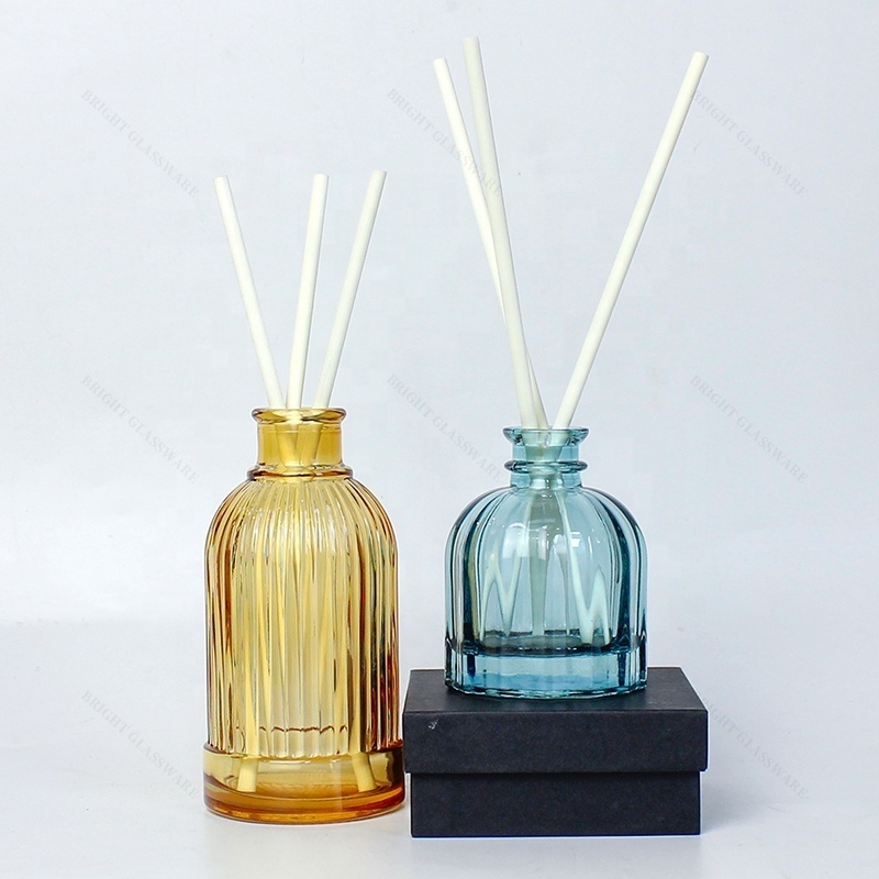 Free Sample Eco-friendly Reusable 50ml 100ml Aroma Bottles Striped Shiny Glass Bottle for Diffuser Wholesale