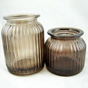 Round smoky gray/clear Glass candle jar ,Storage jar,Cookie jar with Ceramic animal lid