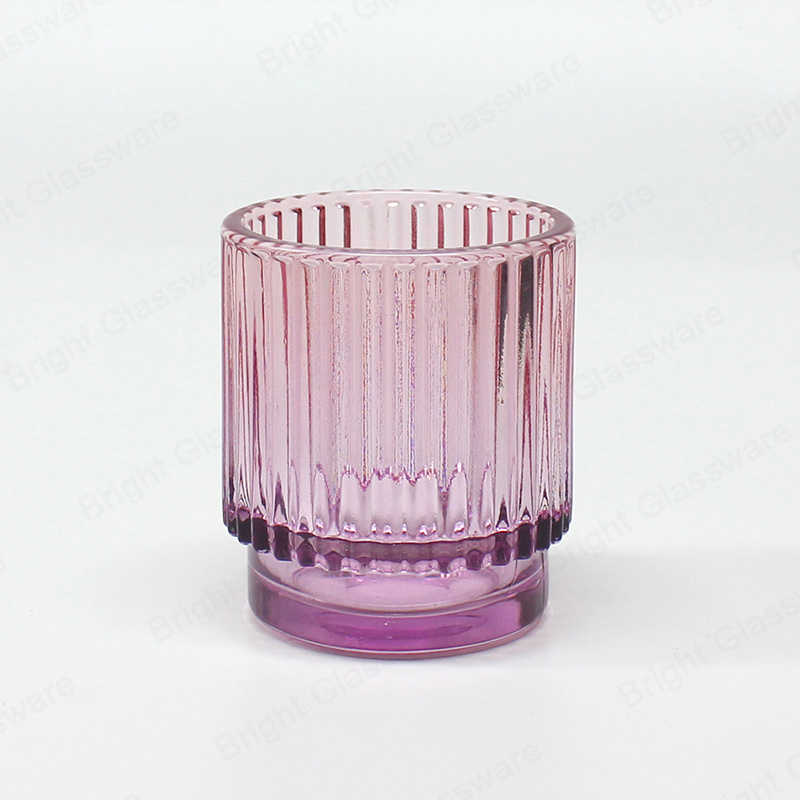 China Supplier 100ml 200ml Pink Purple Gradient Color Ribbed Glass Votive Candle Holder For Candle Making