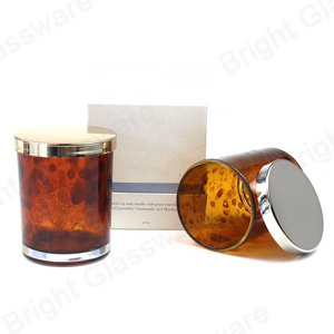 China manufactory 9oz tortoise shell votive glass candle holders with metal lid