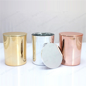 Wholesale New Design Plating Copper Colored Rose Gold  Finished Glass Candle Jars Candle Holders With Lids