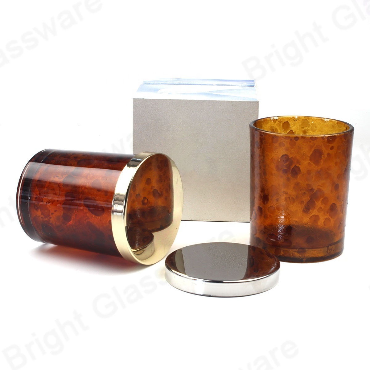 China manufactory 9oz tortoise shell votive glass candle holders with metal lid