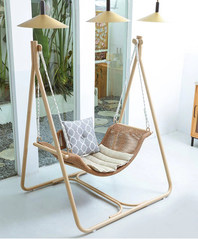 New Products Waterproof Single Seats Solid Wood Furniture Resort Hotel Backyard Hanging Outdoor Patio Garden Swing Chair