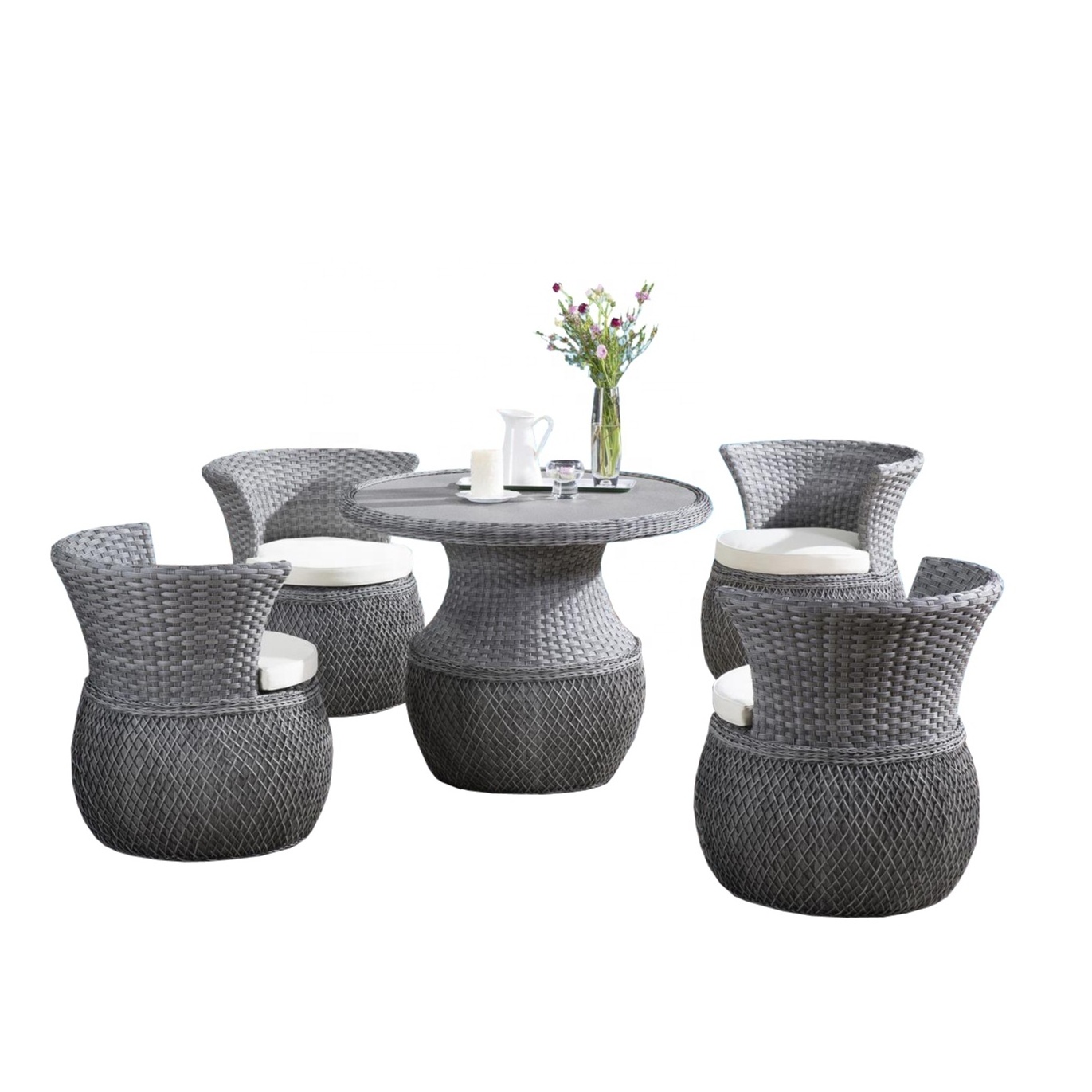 Custom Modern Luxurious Outdoor Wicker Rattan Garden Furniture 4 Pieces Cheap Patio Set