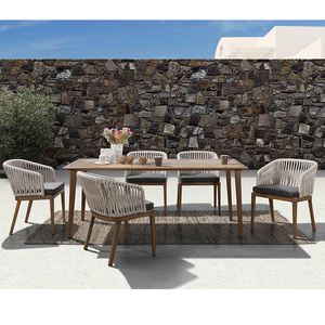 Modern Style Aluminum Frame Wood Finished Outdoor Rope Weaving Patio Dinning Set Rattan Outdoor Patio Furniture