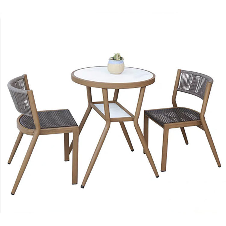 French Modern Space Saving Metal Aluminum Patio Bistro Dining Chair And Table Outdoor Garden Furniture Rope Rattan Furniture Set