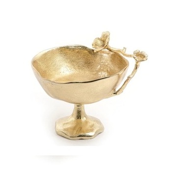 Gold Plated Rough Finished Snacks and Fruit Bowl with Base Used for Serving Delicious Food Salad and Dessert at Home