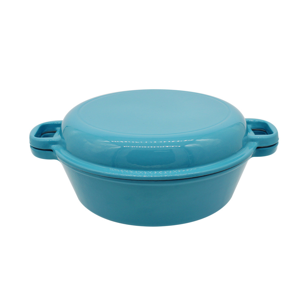 Custom Enameled Cast Iron Pots and Pans Factory Wholesale Low Price High Quality 2 in 1 Cooking Pot Cast Iron Combo Cooker