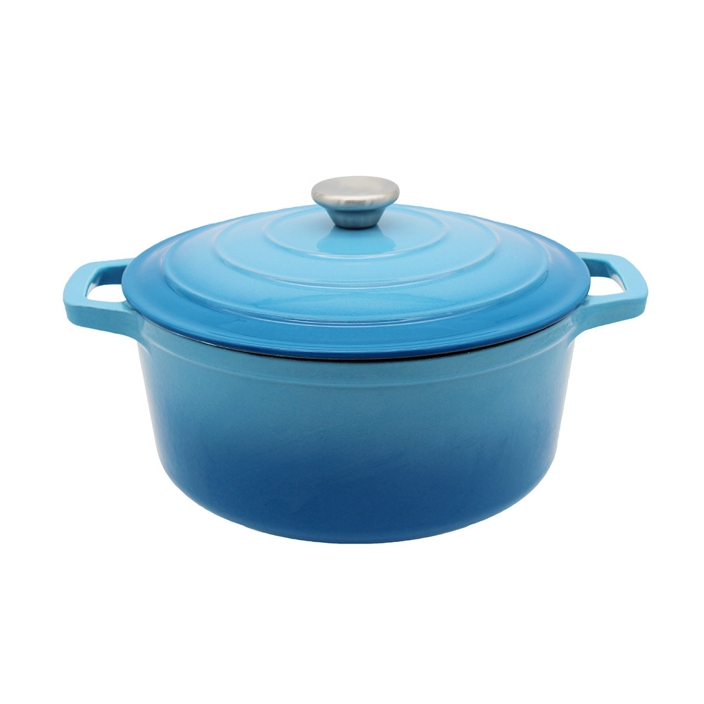 China Cookware Factory Wholesale 26cm Blue Enamel Cast Iron Casserole Dutch Oven Cast Iron Pot Cast Cookware With Lid