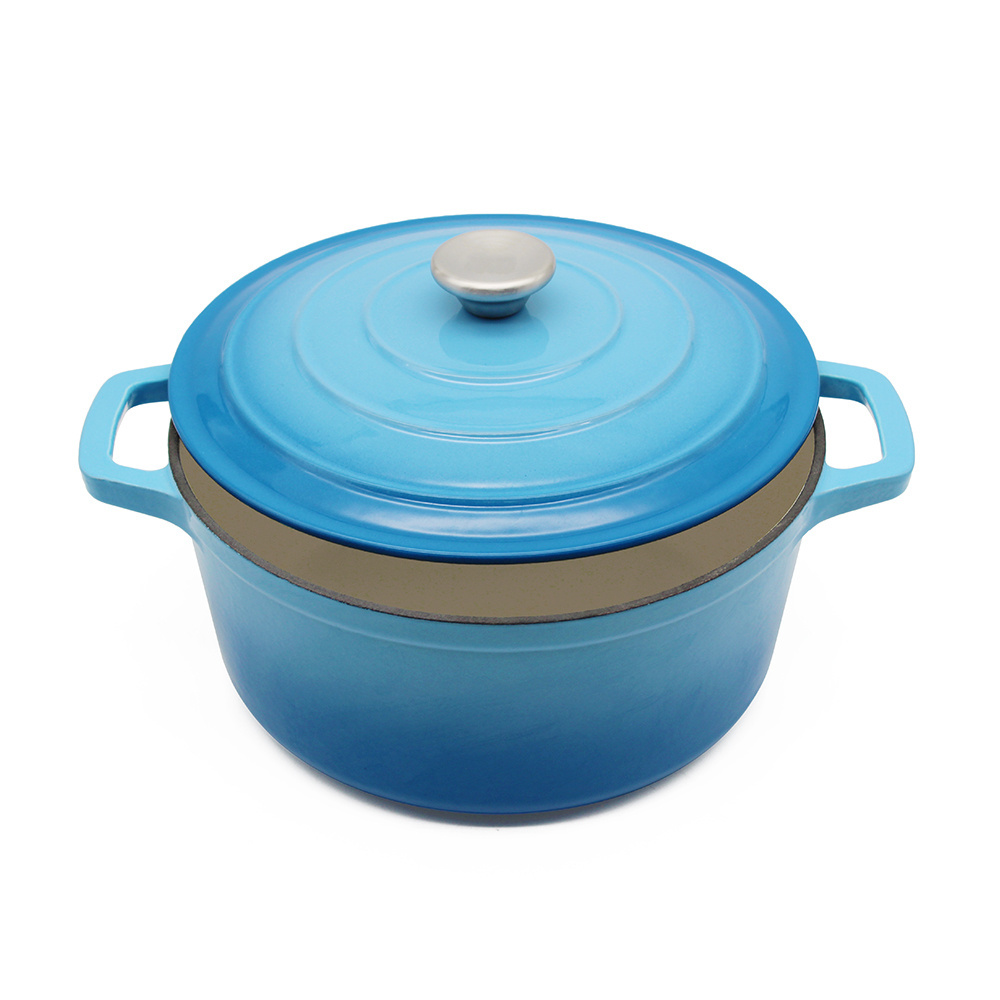 China Cookware Factory Wholesale 26cm Blue Enamel Cast Iron Casserole Dutch Oven Cast Iron Pot Cast Cookware With Lid