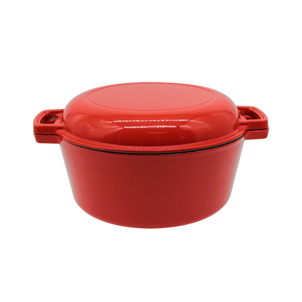 Custom Enameled Cast Iron Pots and Pans Factory Wholesale Low Price High Quality 2 in 1 Cooking Pot Cast Iron Combo Cooker