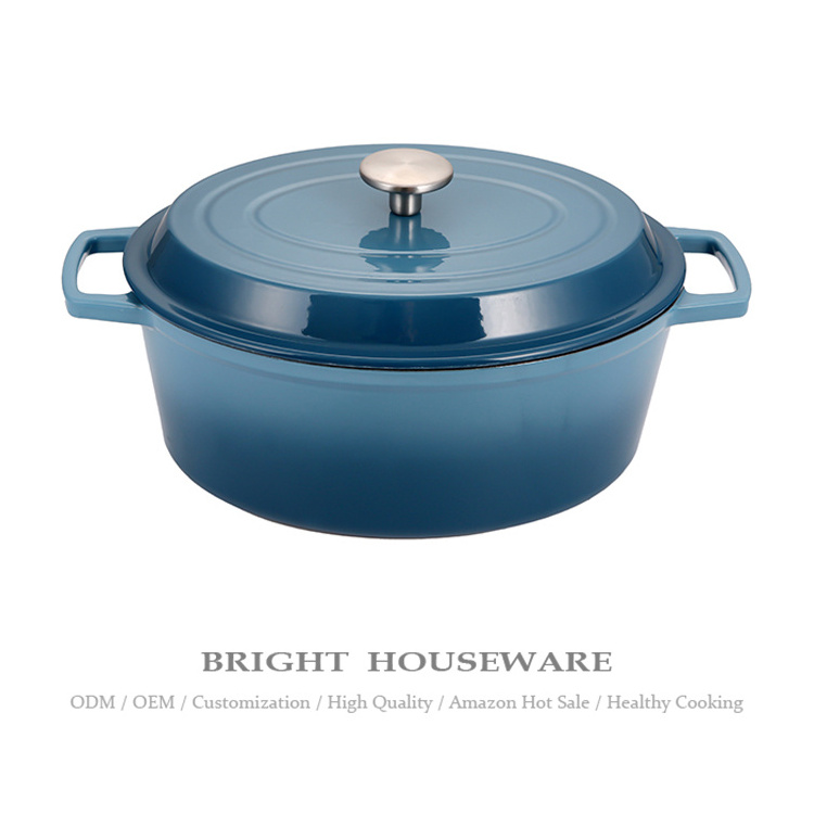 Bright Houseware New Design Unique Cast Iron Cookware Large Non Stick Dutch Oven Oval Enamel Cast Iron Casserole Enamel Pots