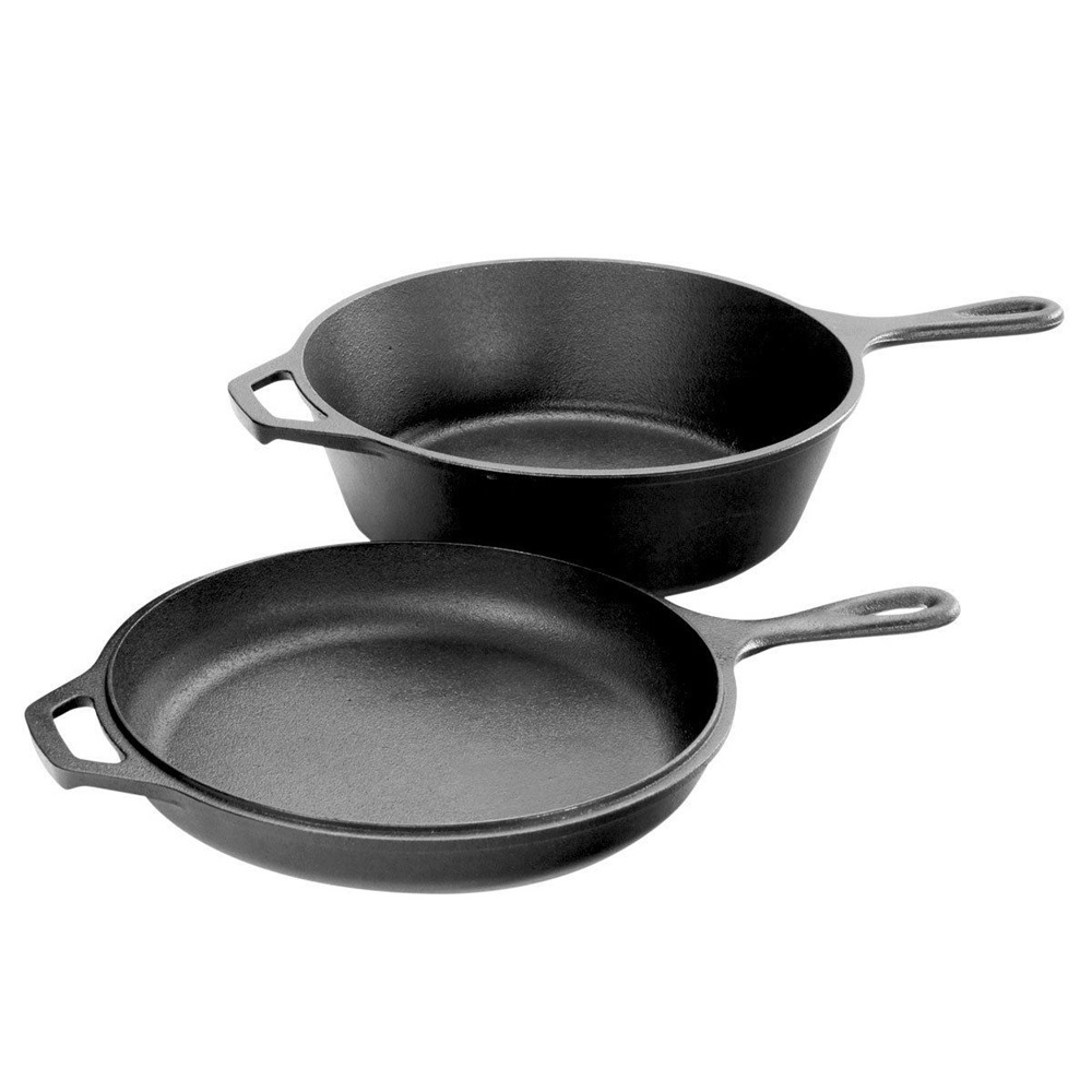 Cast Iron Combo Cooker Dutch Oven Skillet Combo Durable Milk Pot Fry Pan Cast Iron 2 in 1 Dutch Oven