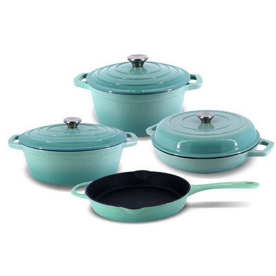 Non stick Enamel Cast Iron Cookware with Lid Set Kitchen Skillet Cookware Set