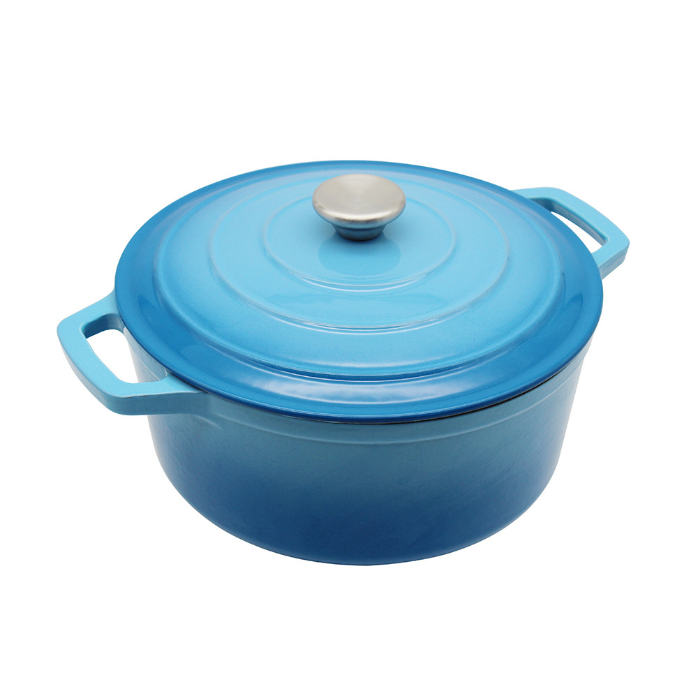 China Cookware Factory Wholesale 26cm Blue Enamel Cast Iron Casserole Dutch Oven Cast Iron Pot Cast Cookware With Lid