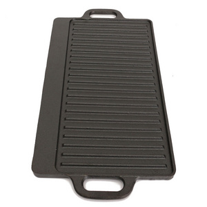 Pre-seasoned Oil Coating Non Stick Double Sided Grill Pan Camping Cookware Flat Pan Rectangle Reversible Bbq Grill Pan