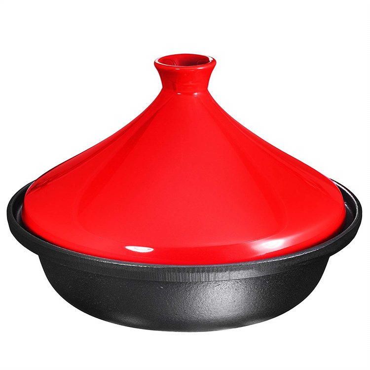 Bright Houseware Wholesale High Quality Cast Iron Moroccan Tagine Pot Cooking Cookware Dishwasher Safe Red Cast Iron Tagine Pot