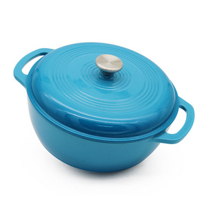 China Best Cooking Pot Non Stick Cast Iron Casserole Dutch Pot Low MOQ Custom Blue Enamel Cast Iron Dutch Oven with Lid