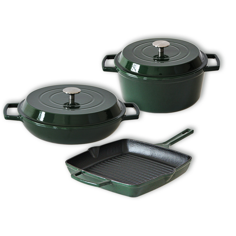 Bright Houseware Restaurant High-Quality New Dark Green Enamel Cast Iron Casserole Non Stick Dutch Oven Cast Iron Cookware Set