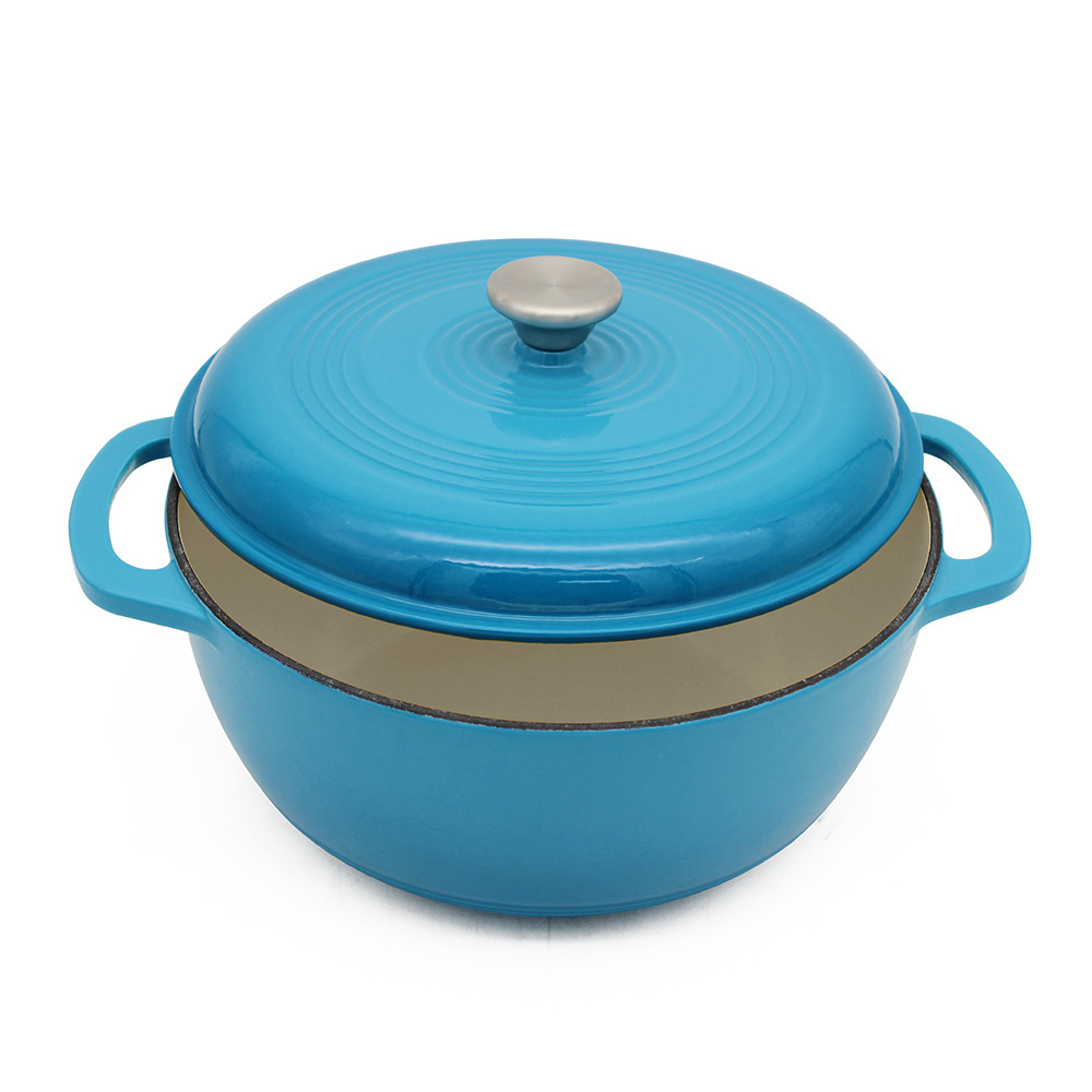 China Best Cooking Pot Non Stick Cast Iron Casserole Dutch Pot Low MOQ Custom Blue Enamel Cast Iron Dutch Oven with Lid