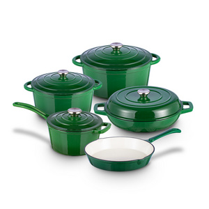 Bright Houseware Wholesale Cooking Pots And Pans Factory Wholesale Stock Green Enamel Cast Iron Sauce Pot Cast Iron Cookware Set