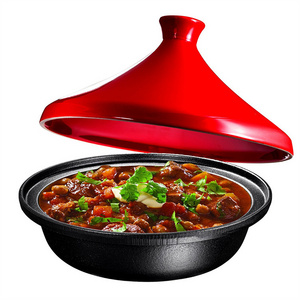 Bright Houseware Factory Price High Quality Cooking Pot 30cm Cast Iron Tagine Pot Cookware Tagine Pot With Ceramic Cone Li