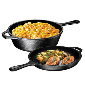 Cast Iron Combo Cooker Dutch Oven Skillet Combo Durable Milk Pot Fry Pan Cast Iron 2 in 1 Dutch Oven