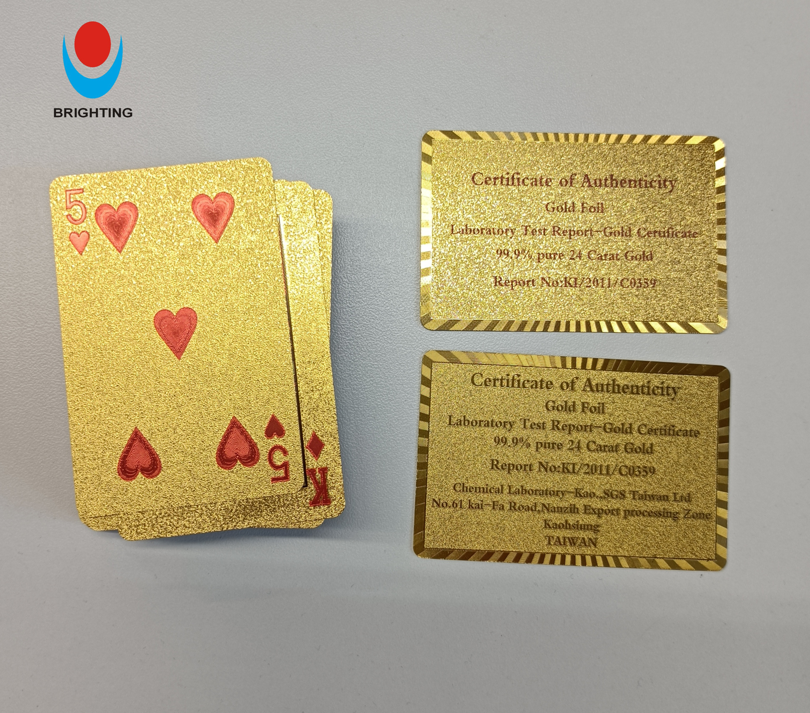 Custom printed Playing cards High quality OEM box Customizable design Gold certificates red and black Numbers Gold foil Cards