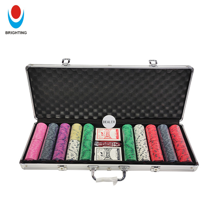 Casino Game Components Silver Black Red Gold 100 200 300 500 Acrylic 14g ABS Clay Ceramic Poker Chips Dealer Dice Aluminum Case