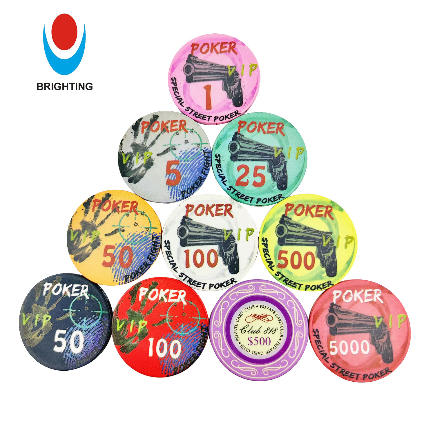 39mm 40mm 43mm 50mm 55mm Custom UV Chips Octagonal 45*3.3mm Print Gambling Case Clay ABS Custom Casino Ceramic Poker Chip