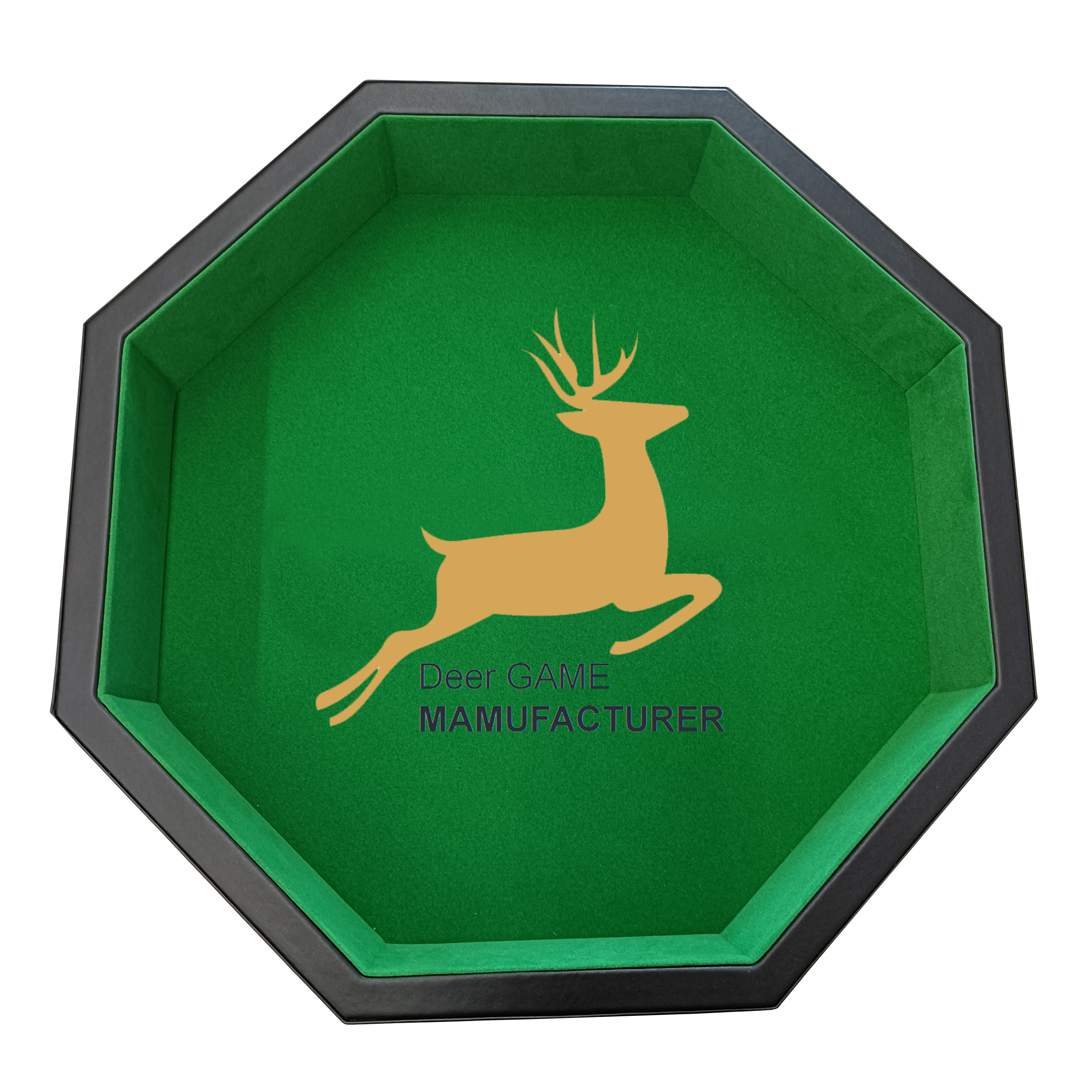 Solid Wood Frame with Green Velvet Customizable Logo Printed Poker Chip Tray with Inner Wooden Dice for Entertainment