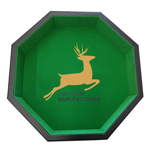 Solid Wood Frame with Green Velvet Customizable Logo Printed Poker Chip Tray with Inner Wooden Dice for Entertainment