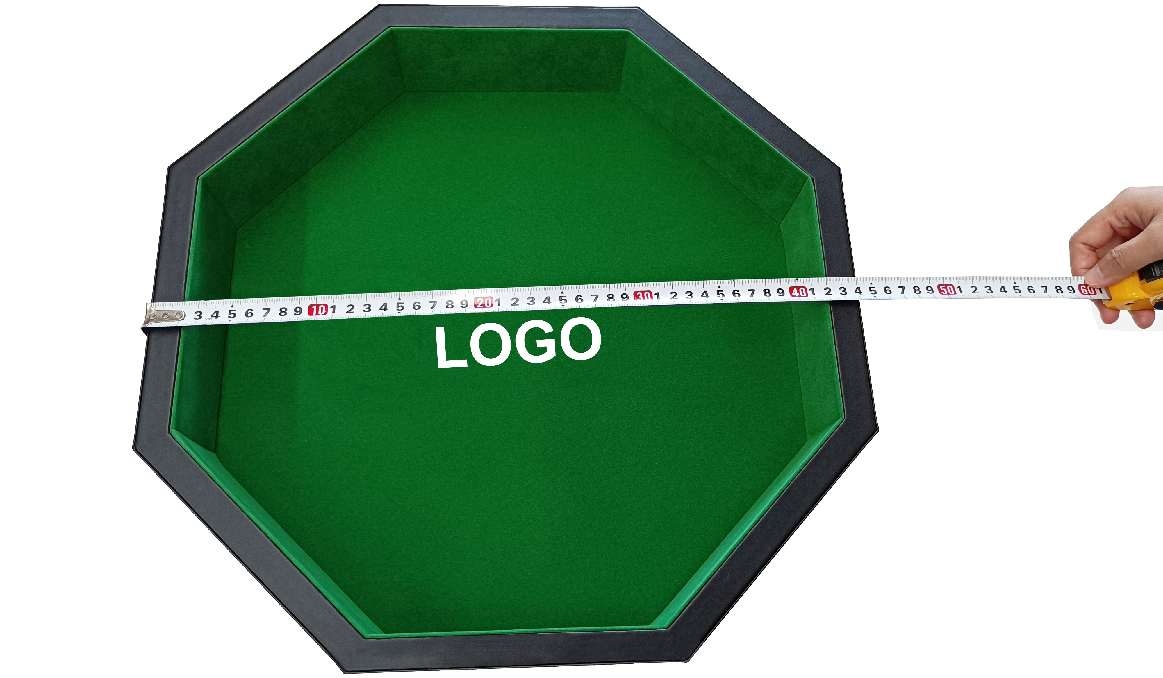 Solid Wood Frame with Green Velvet Customizable Logo Printed Poker Chip Tray with Inner Wooden Dice for Entertainment