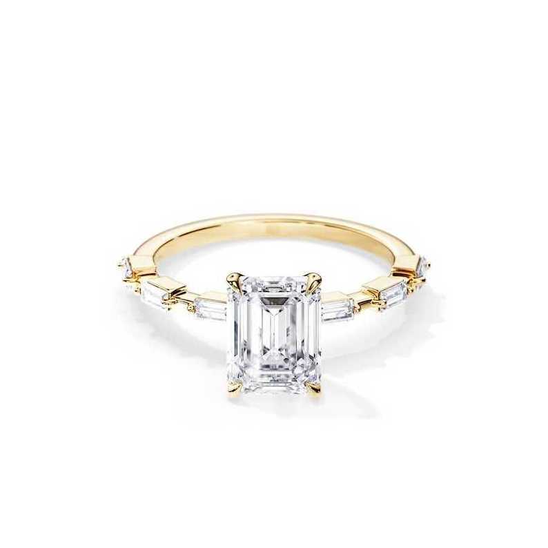 18K Gold Ring 2 Carat Emerald Cut Lab Grown Diamond Jewelry Rings Halo Engagement Solitaire Diamond Ring