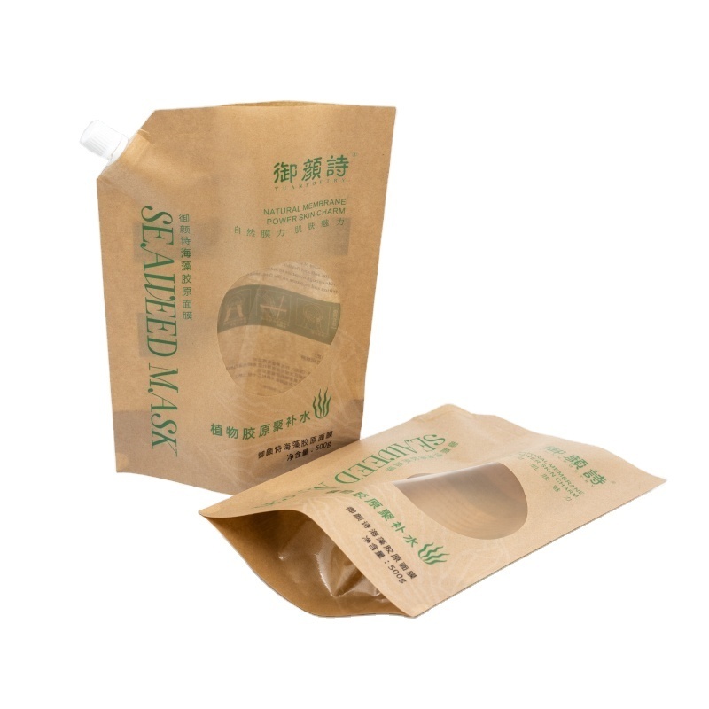 Custom Printing Stand Up Pouch Biodegradable Kraft Paper Drink Liquid Juice Packaging Spout Bags